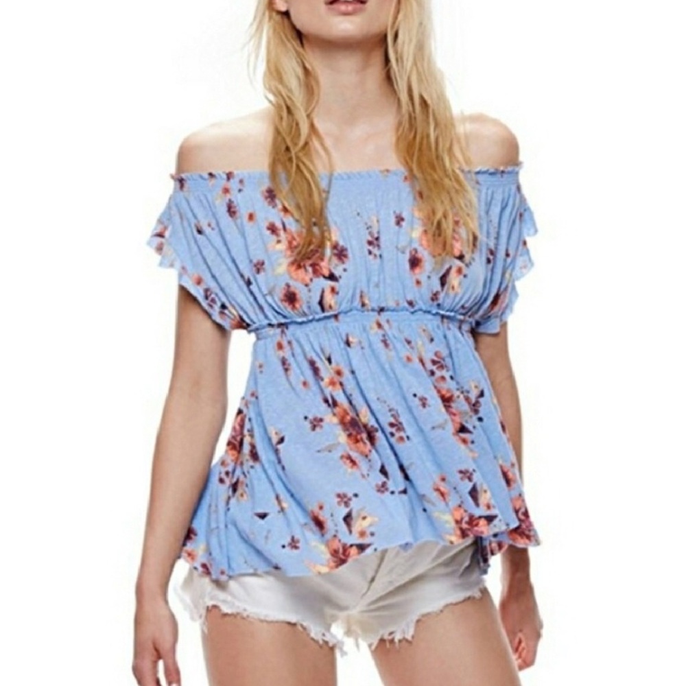 Free people Sam off the shoulder shirt medium blue